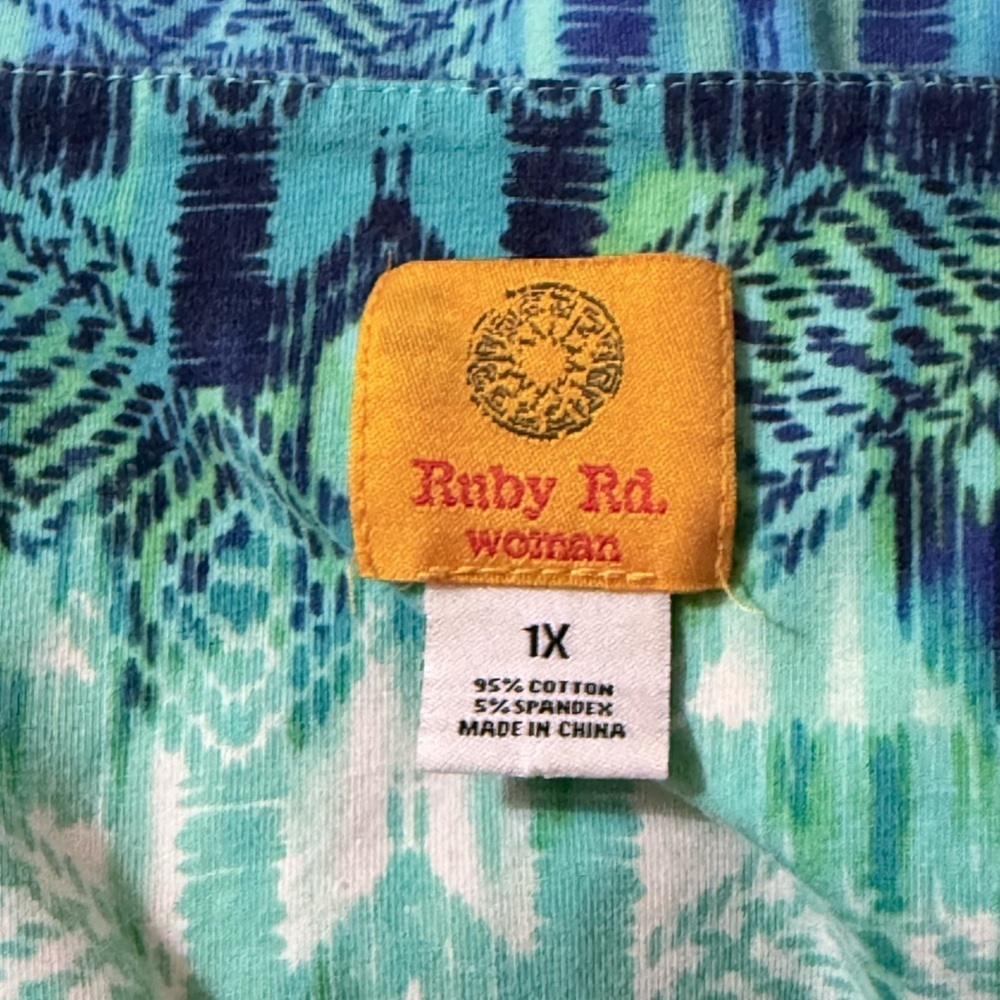 Ruby Rd. Teal and Navy Patterned Blouse - Picture 5 of 5